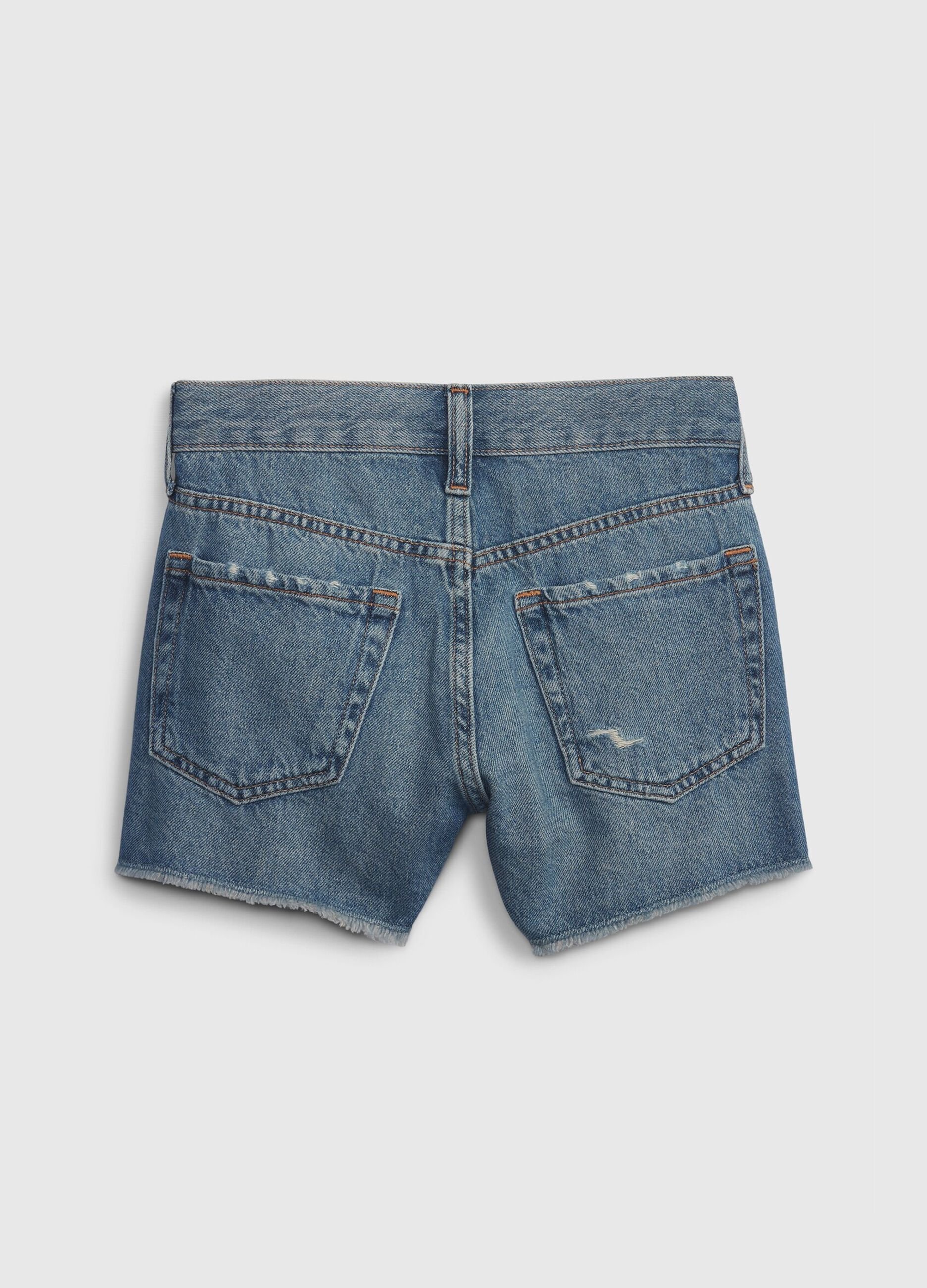 Acid wash denim shorts with worn effect_1