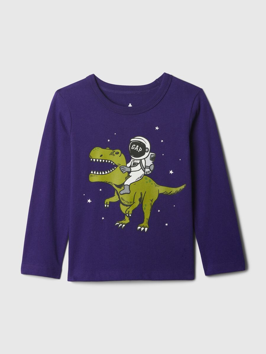 T-shirt a maniche lunghe in cotone con stampa Bimbo_0