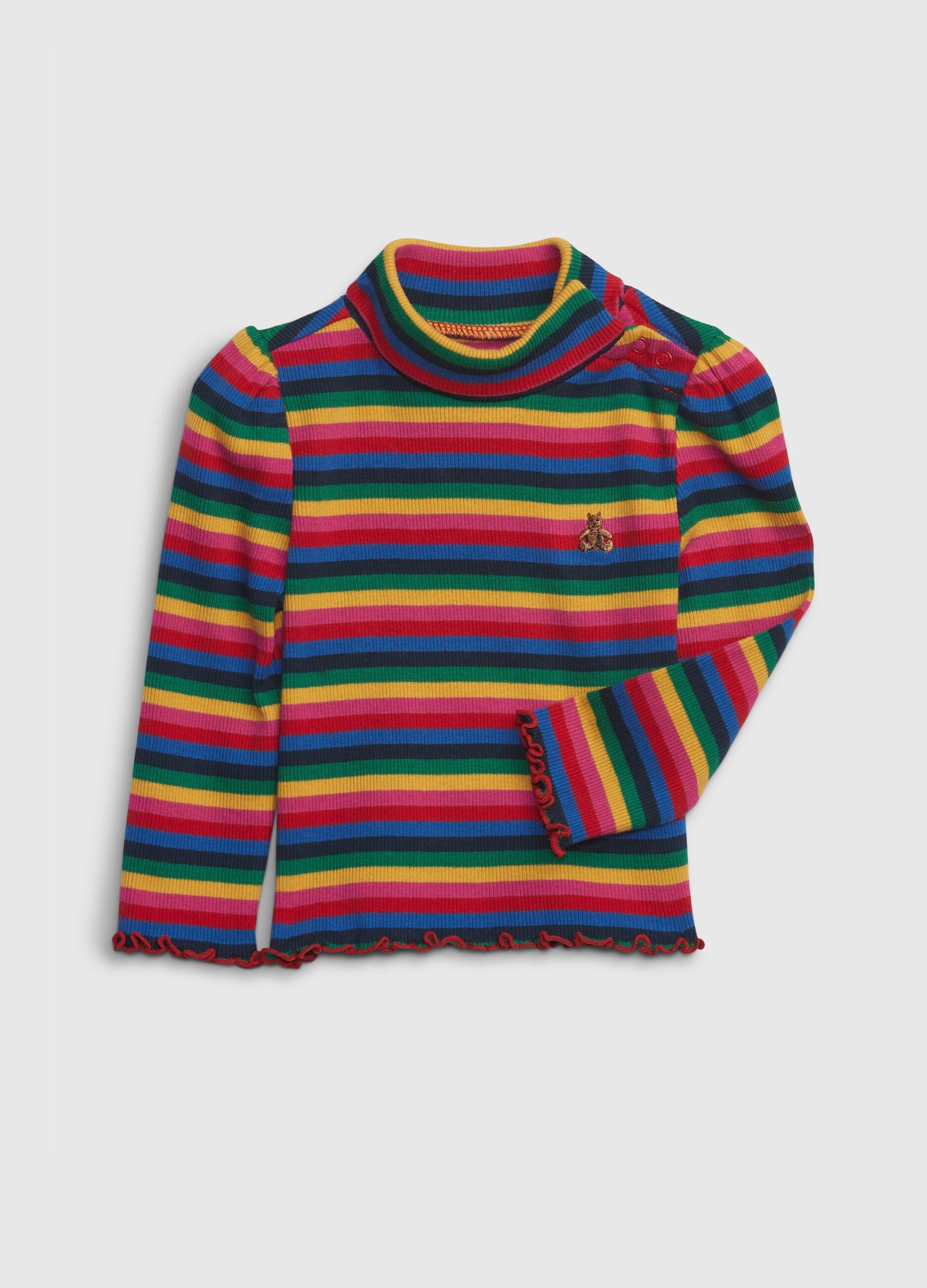 Multicoloured striped T-shirt with embroidered bear