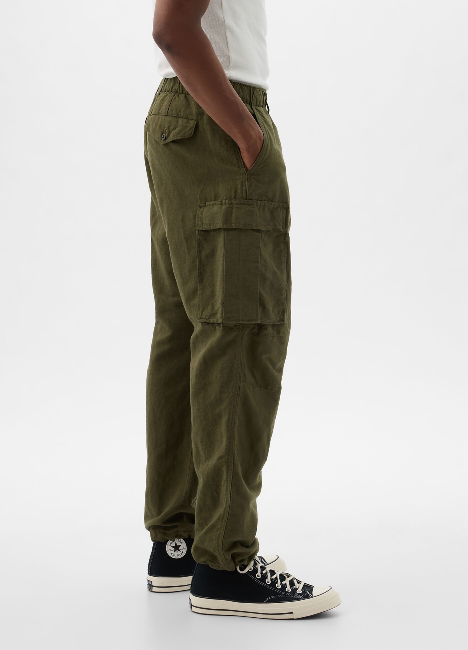 Pantalone parachute cargo in lino e cotone_1