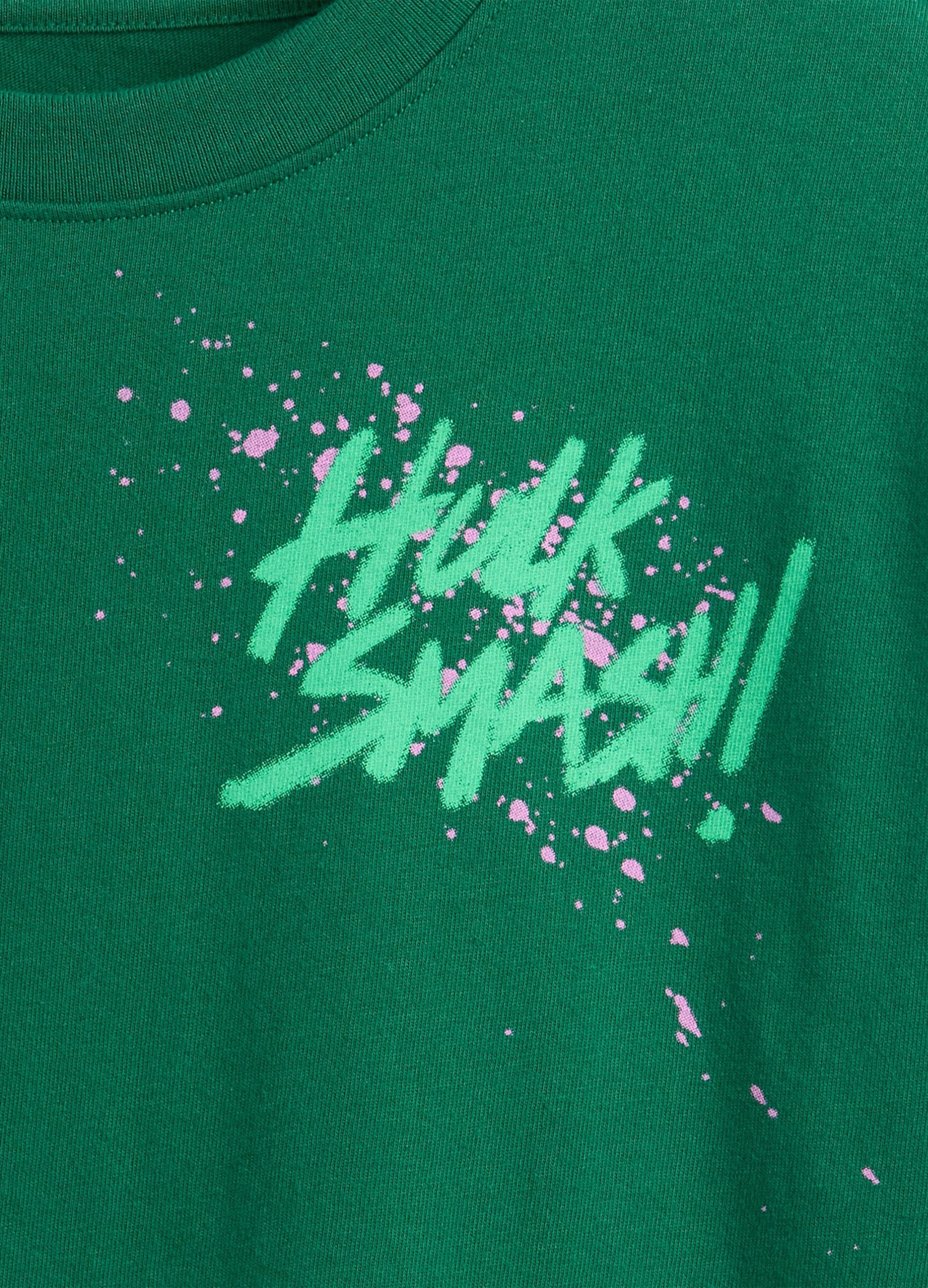 T-shirt verde in cotone con stampa_2