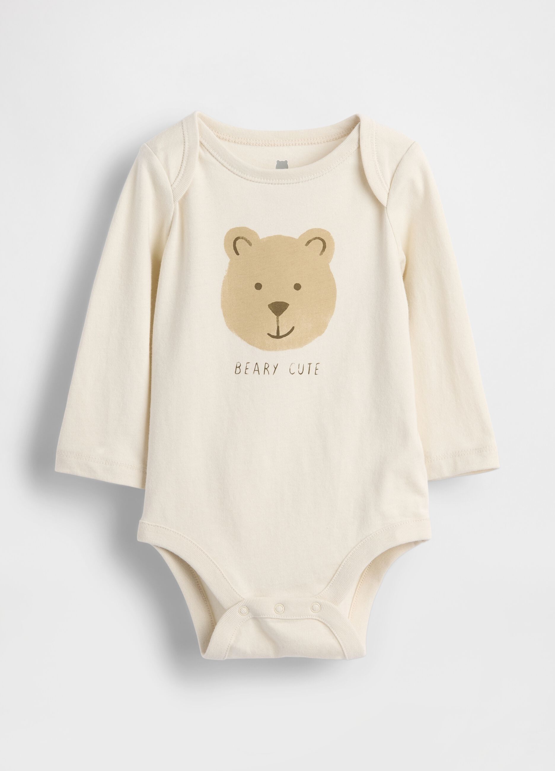 Beige cotton bodysuit with teddy bear print