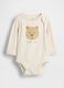 Beige cotton bodysuit with teddy bear print_0