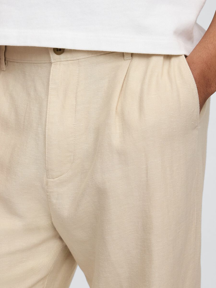 Beige wide leg trousers in linen and cotton Man_4