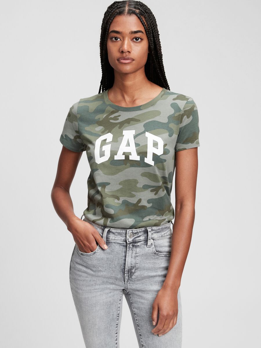T-shirt camouflage con stampa logo Donna_0