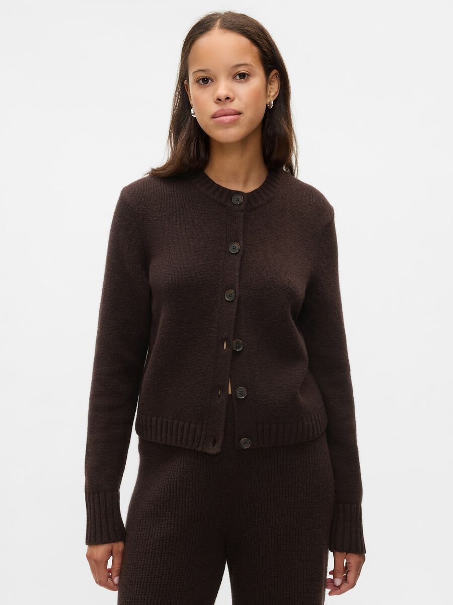Cardigan with round neck and streaked buttons Woman_0