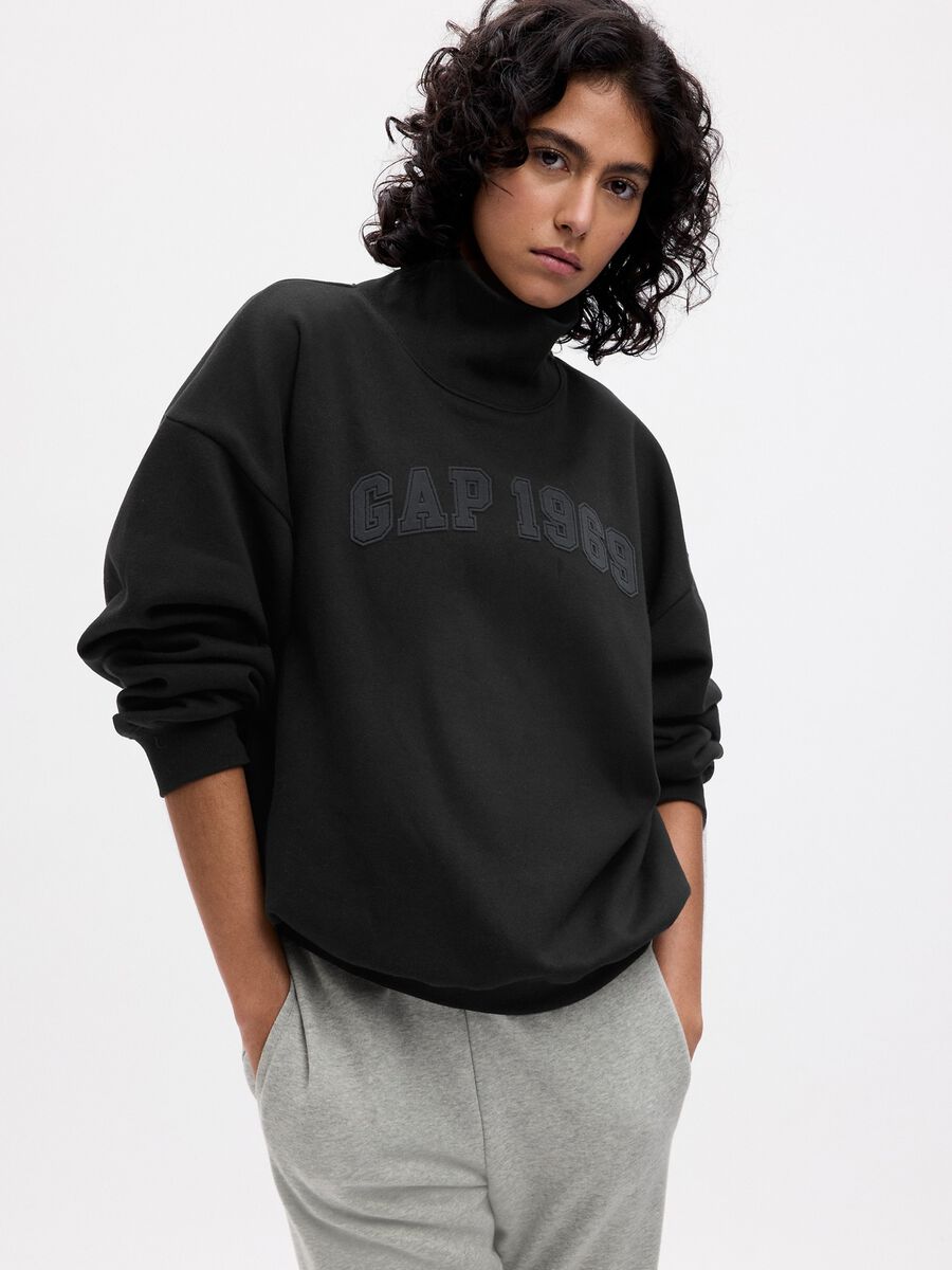 Felpa oversize a collo alto con stampa logo Donna_0
