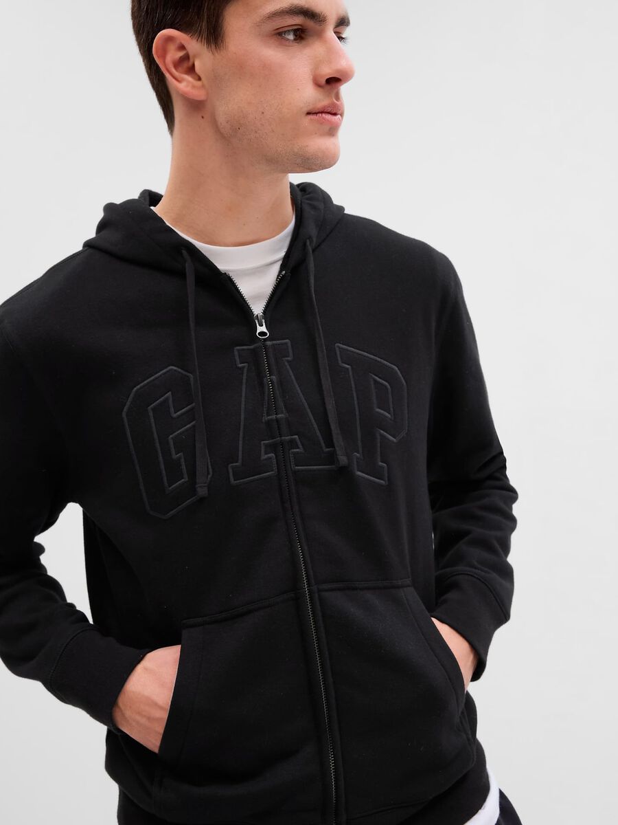 Full-zip in felpa con cappuccio e ricamo logo Uomo_0