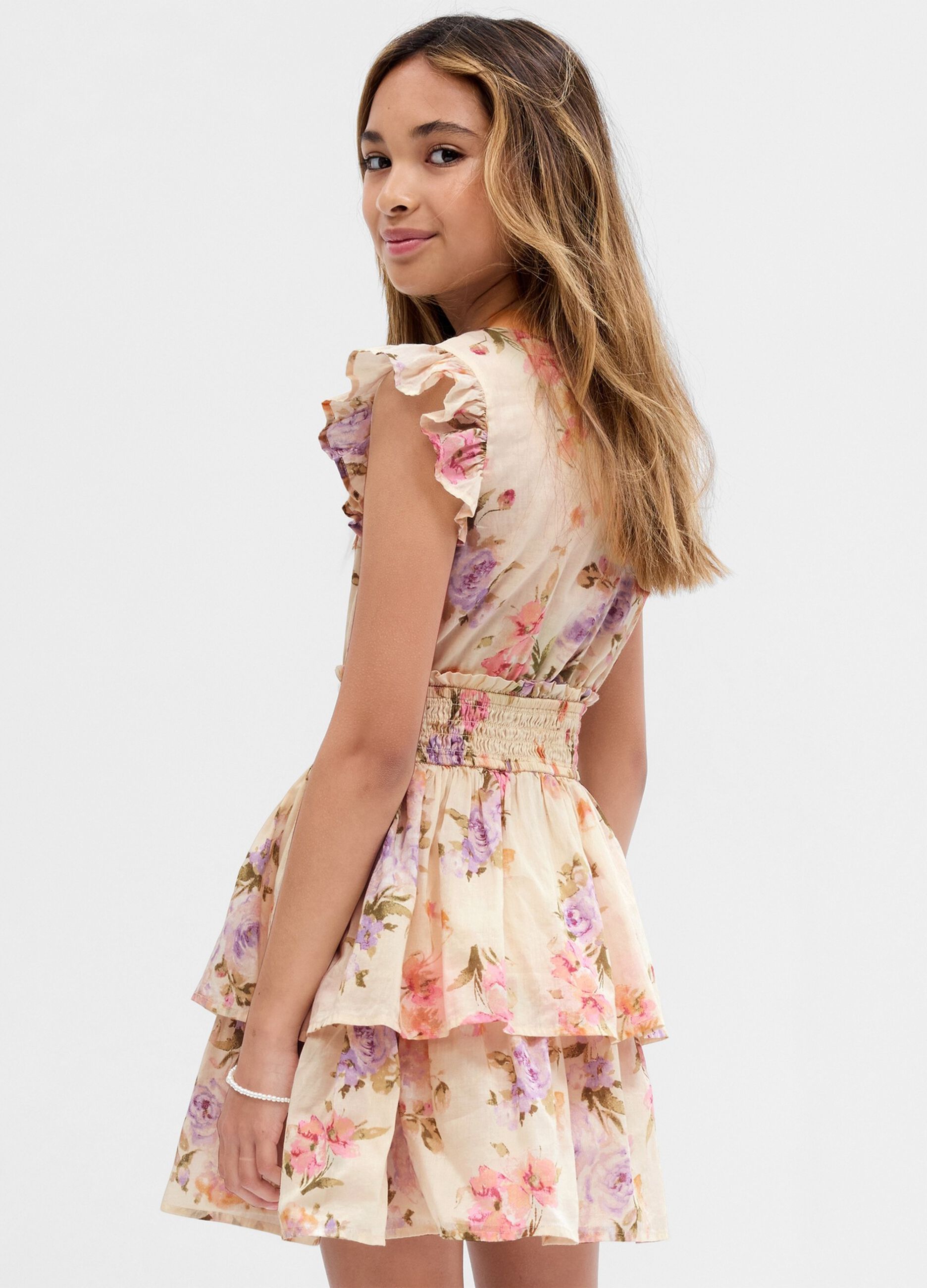 LoveShackFancy floral dress in cotton with flounce_1