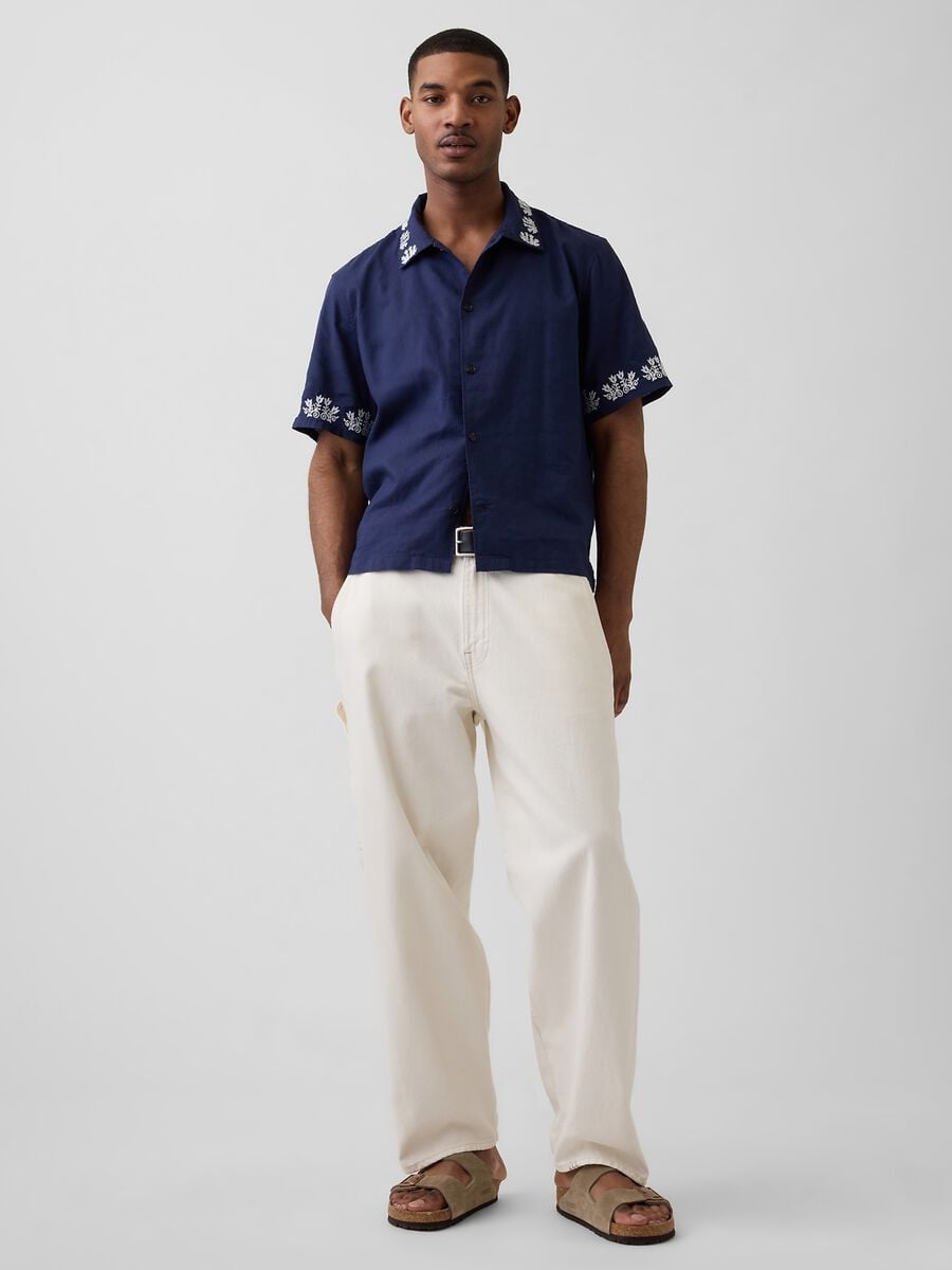 Linen and cotton blend shirt with embroidery Man_2