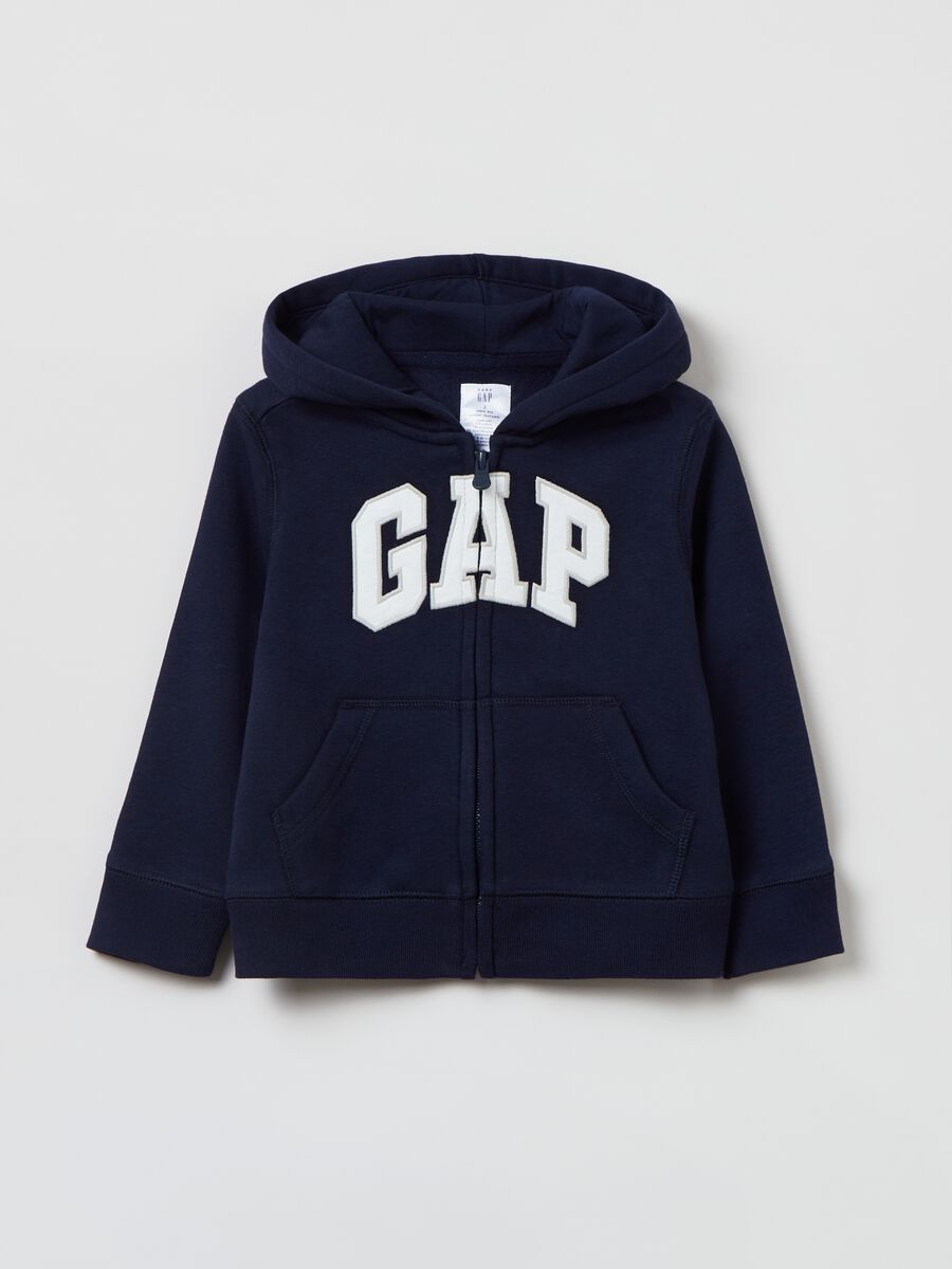 Full-zip sweatshirt with hood and logo patch Boy_0