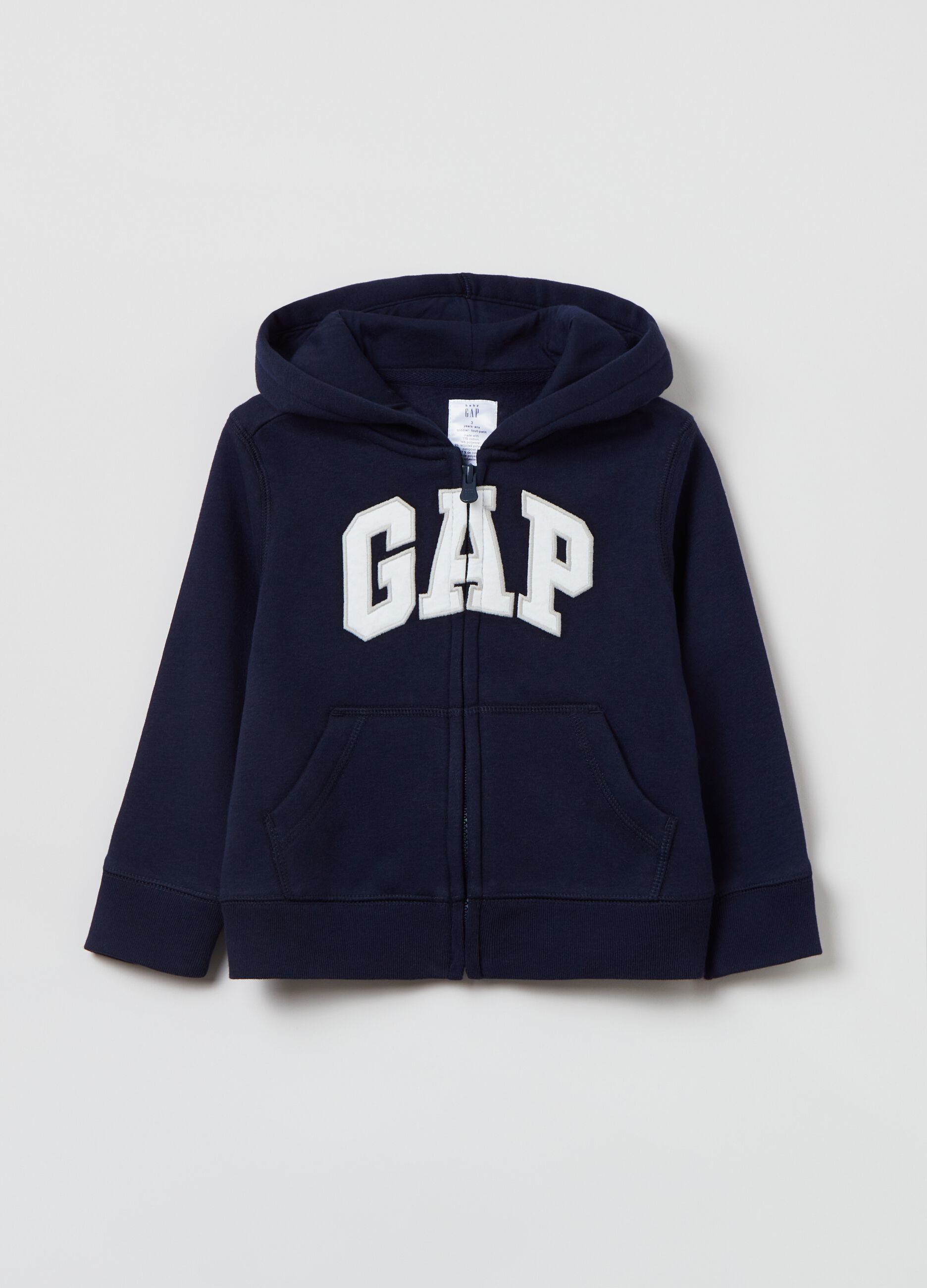 Full-zip sweatshirt with hood and logo patch