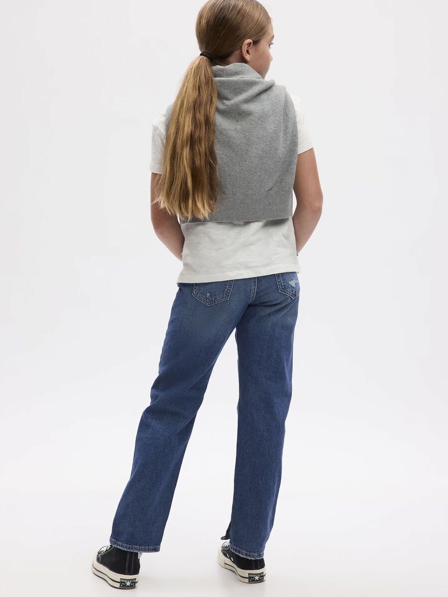 Jeans straight fit con abrasioni Bambina_1