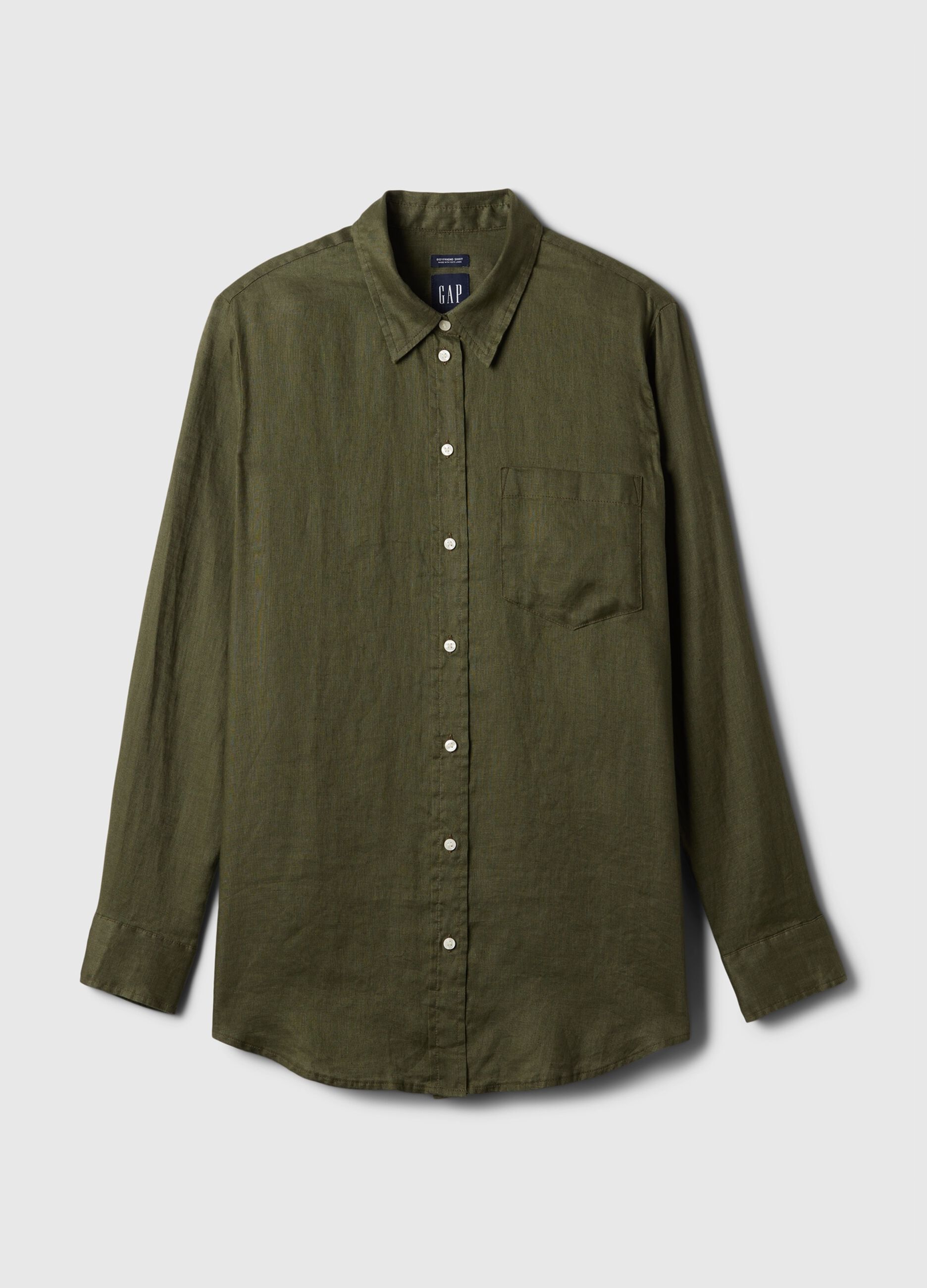 Camicia boyfriend fit in lino con tasca_3
