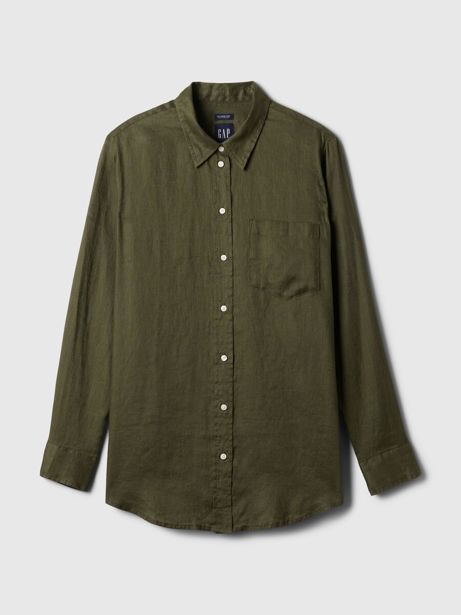 Camicia boyfriend fit in lino con tasca Donna_3