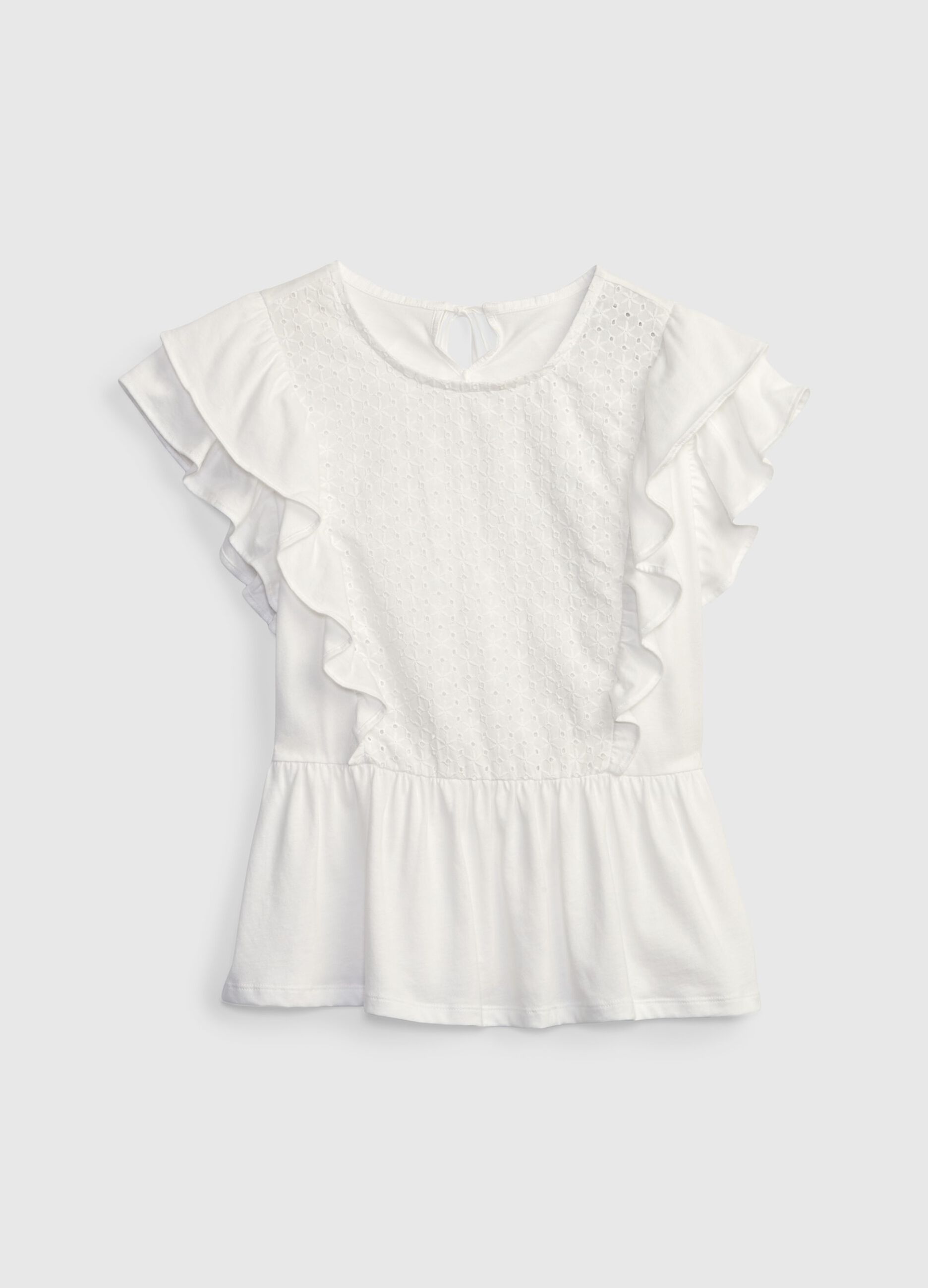 T-shirt with broderie anglaise lace and frills