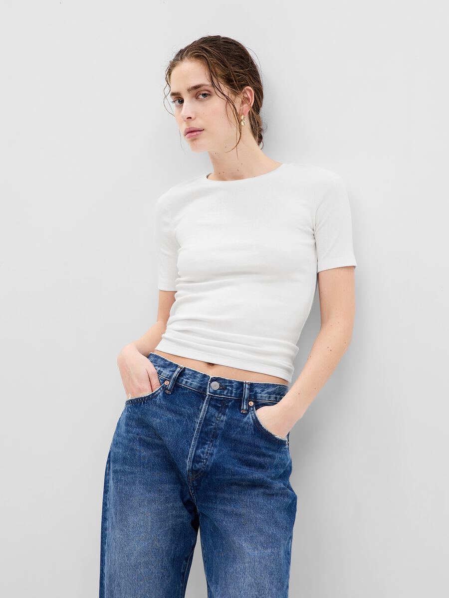 Round-neck t-shirt in stretch cotton and modal Woman_1