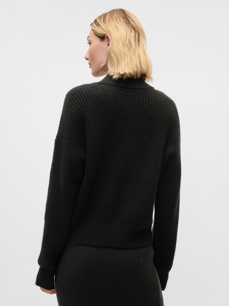 Oversized ribbed cardigan with collar Woman_2