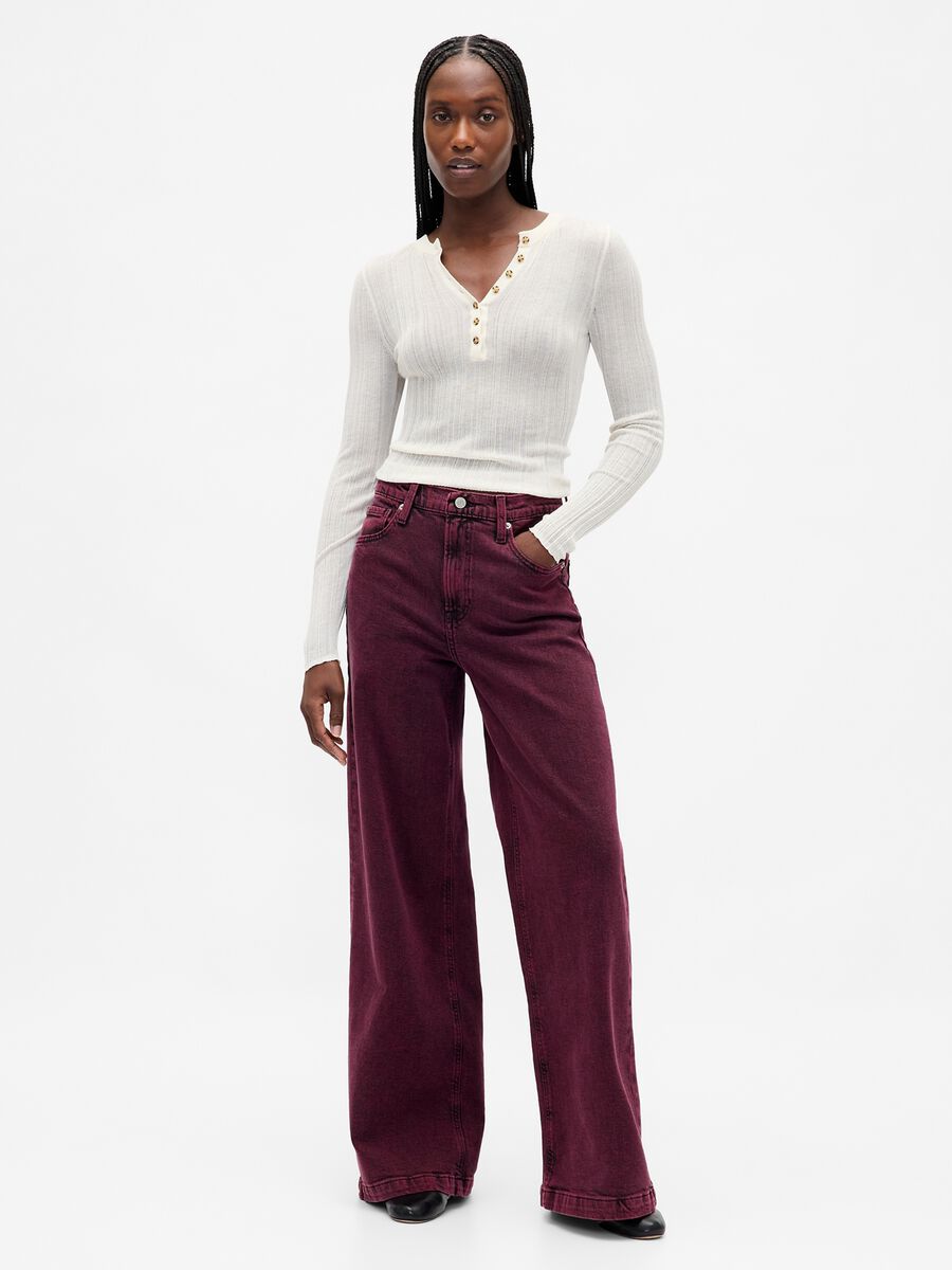 Pantaloni wide leg viola in cotone elasticizzato Donna_0