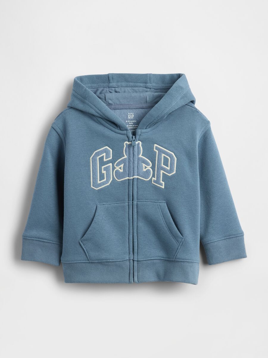 Felpa blu con cappuccio e zip intera Neonato_0