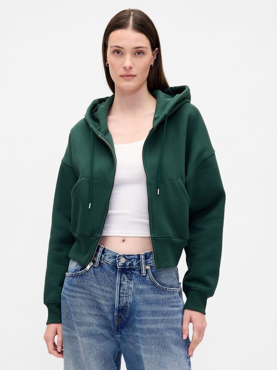 Green Knitted Hoodie with Zip Woman_0