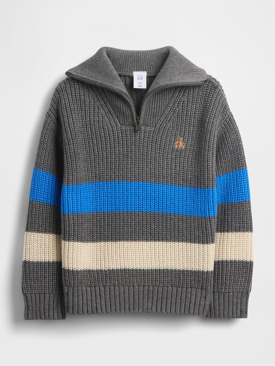 Pullover grigio a righe in cotone Bimbo_0