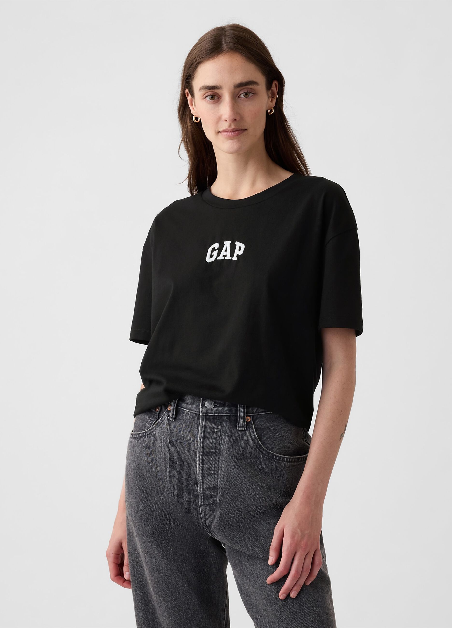 T-shirt nera in cotone a maniche corte