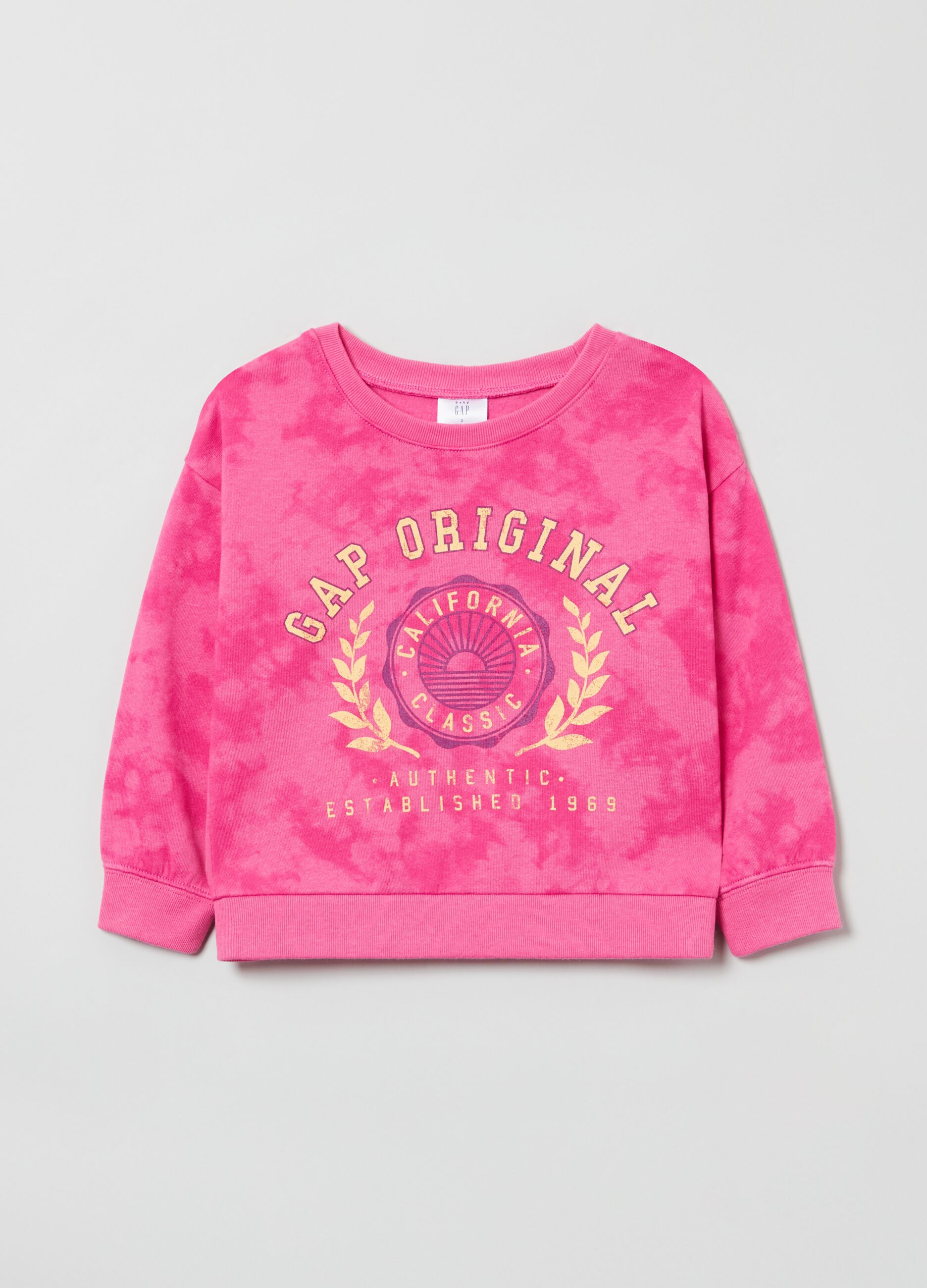 Tie dye sweatshirt with round neck and logo print