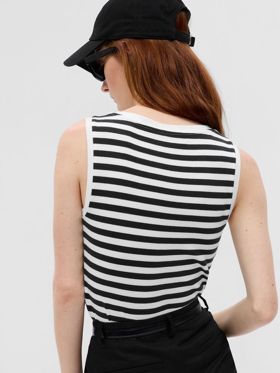Tank top a righe in cotone e modal stretch Donna_1