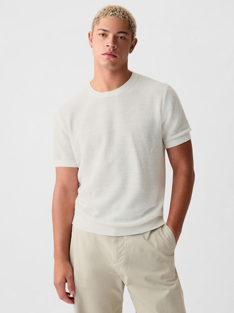 T-shirt in maglia di misto lino Uomo_0