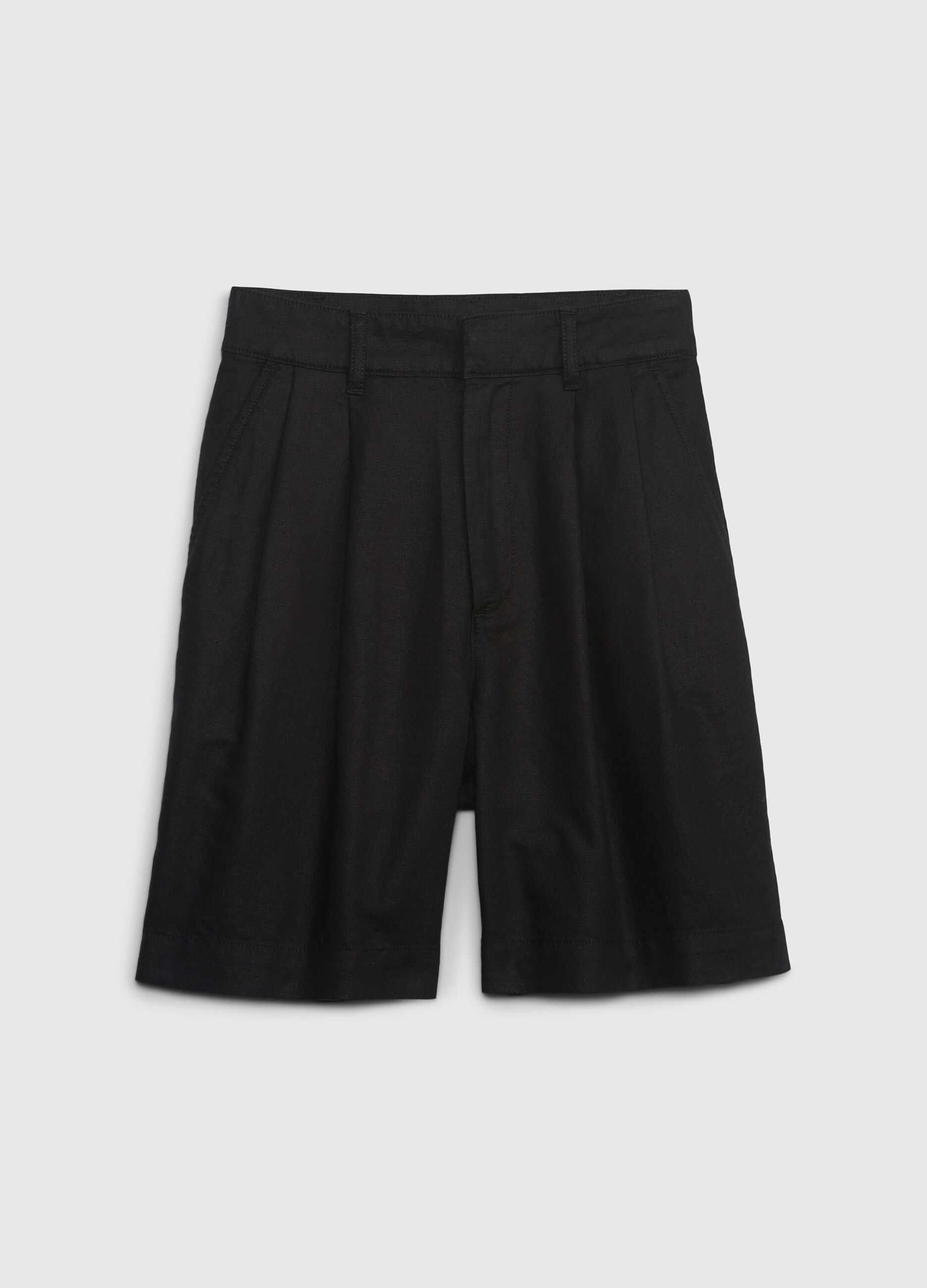 Shorts in lino e cotone con pinces_5