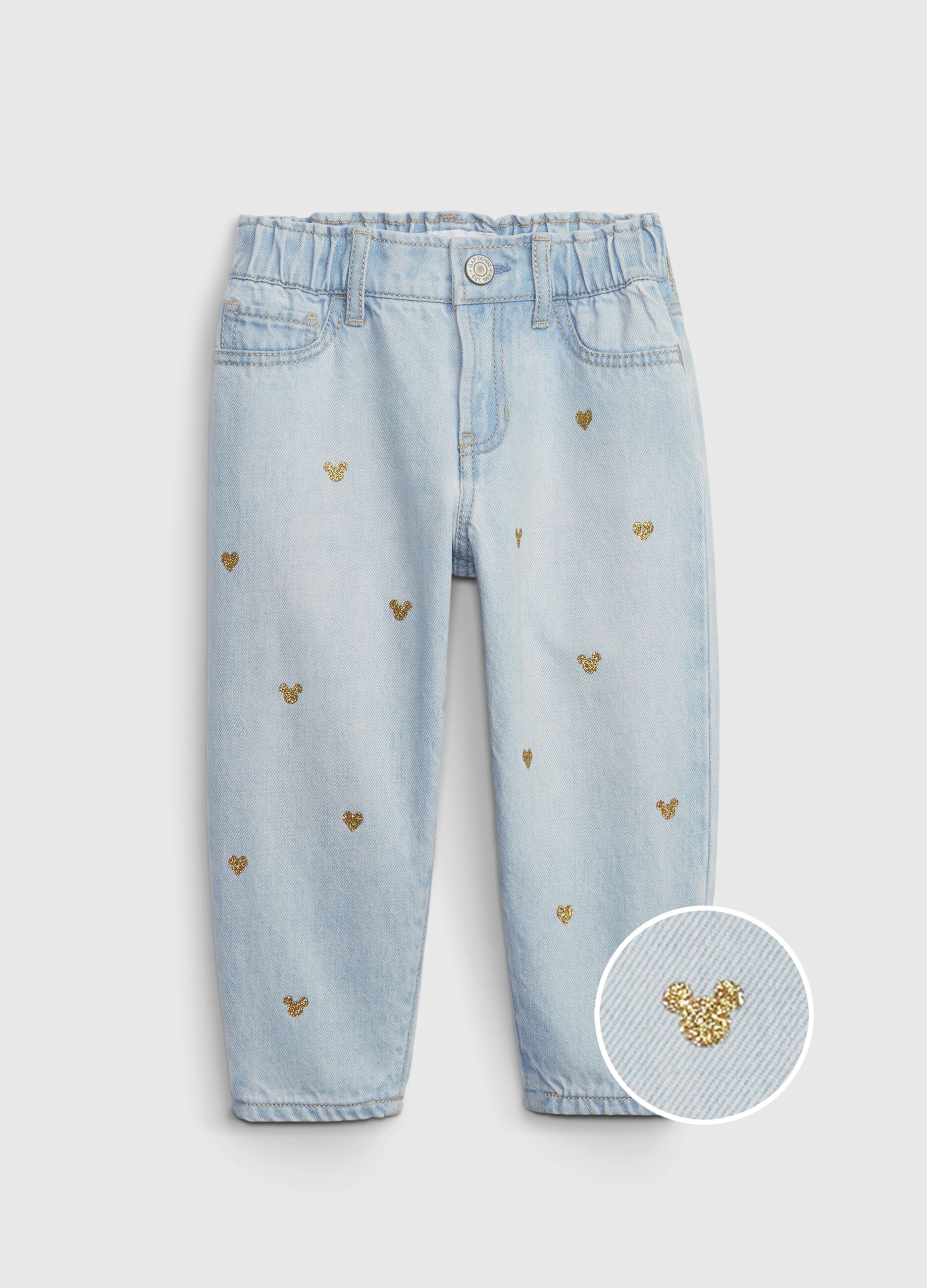 Jeans barrel stampa glitterata Disney Minnie 