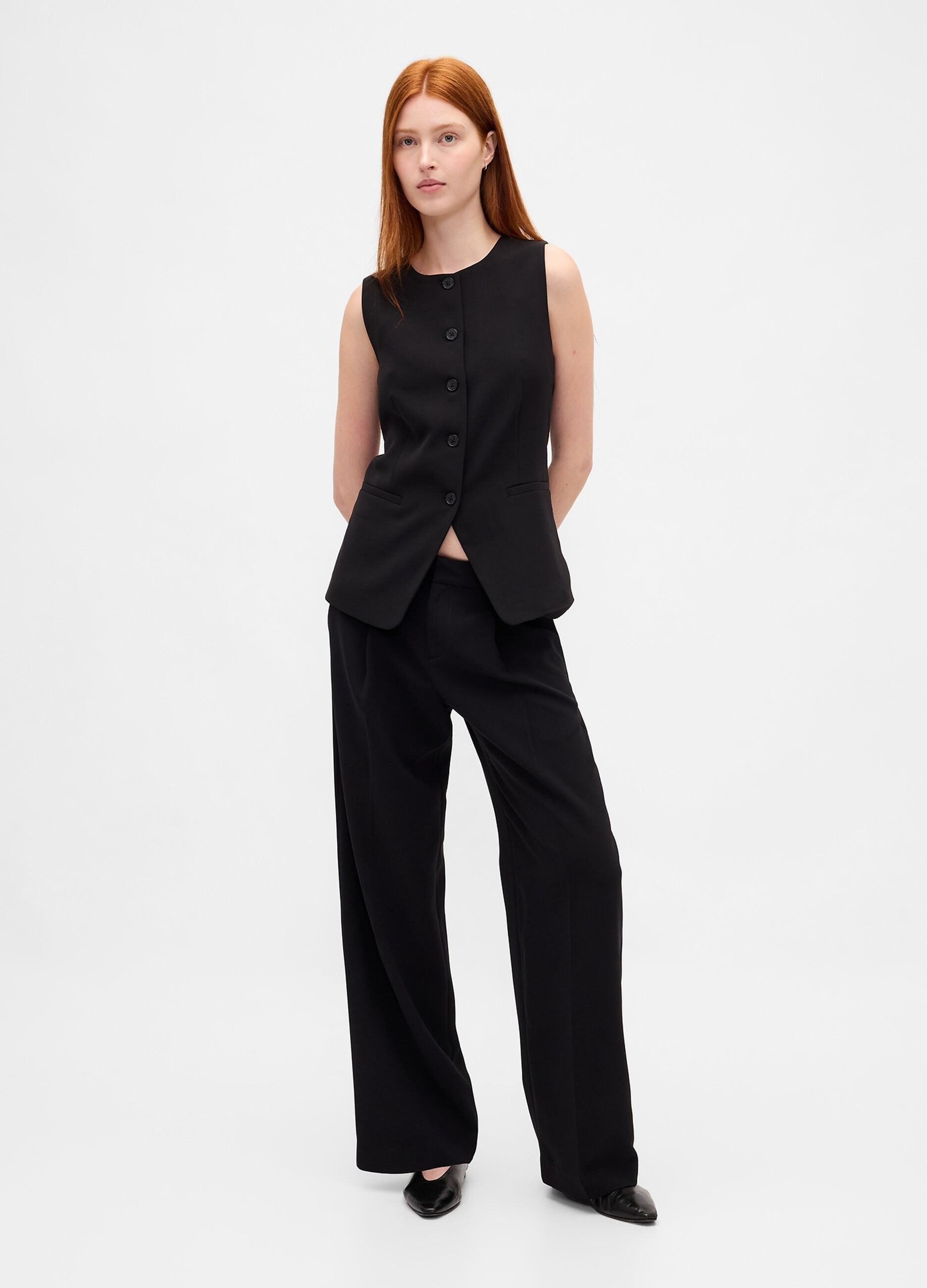 Black Stretch Wide-Leg Trousers