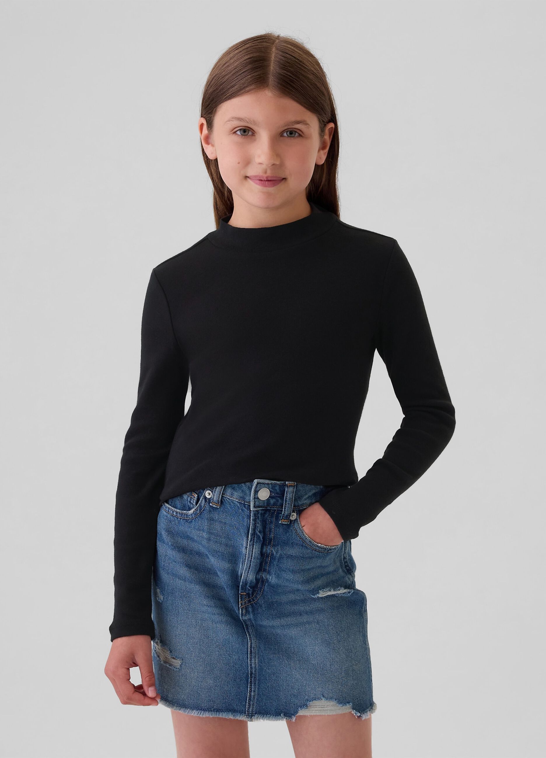 T-shirt a maniche lunghe mock neck 