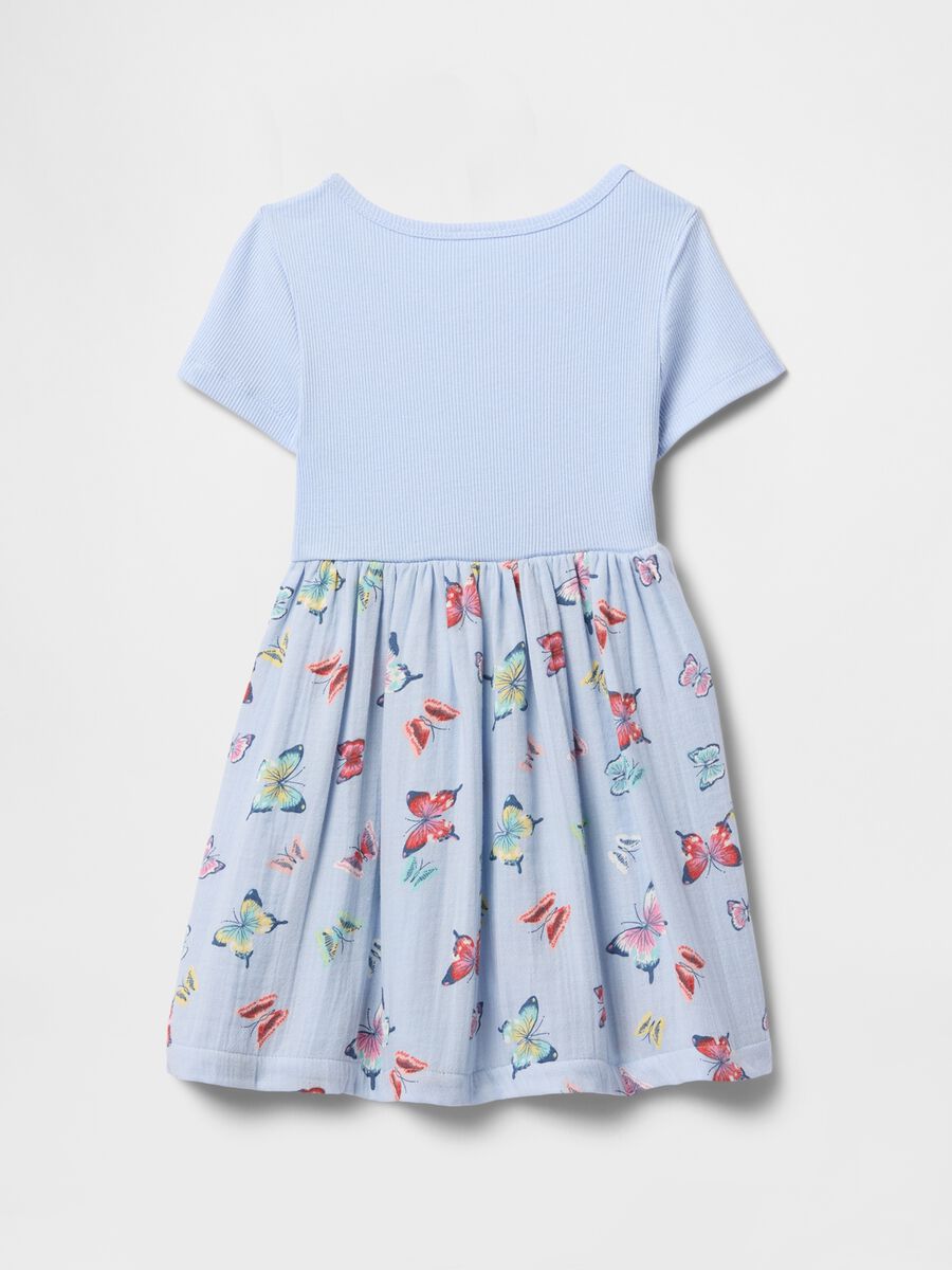 Blue dress with fantasy print in pure cotton Baby Girl_2