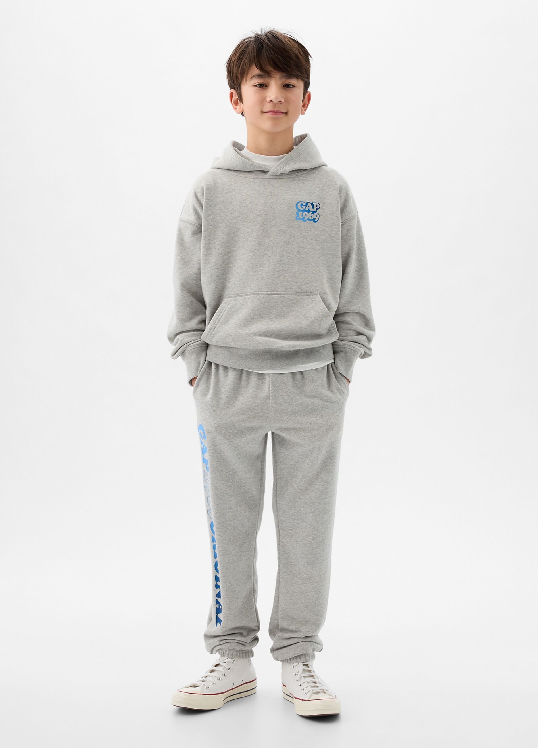 Felpa con cappuccio stampa logo e lettering Grigio GAP Italia