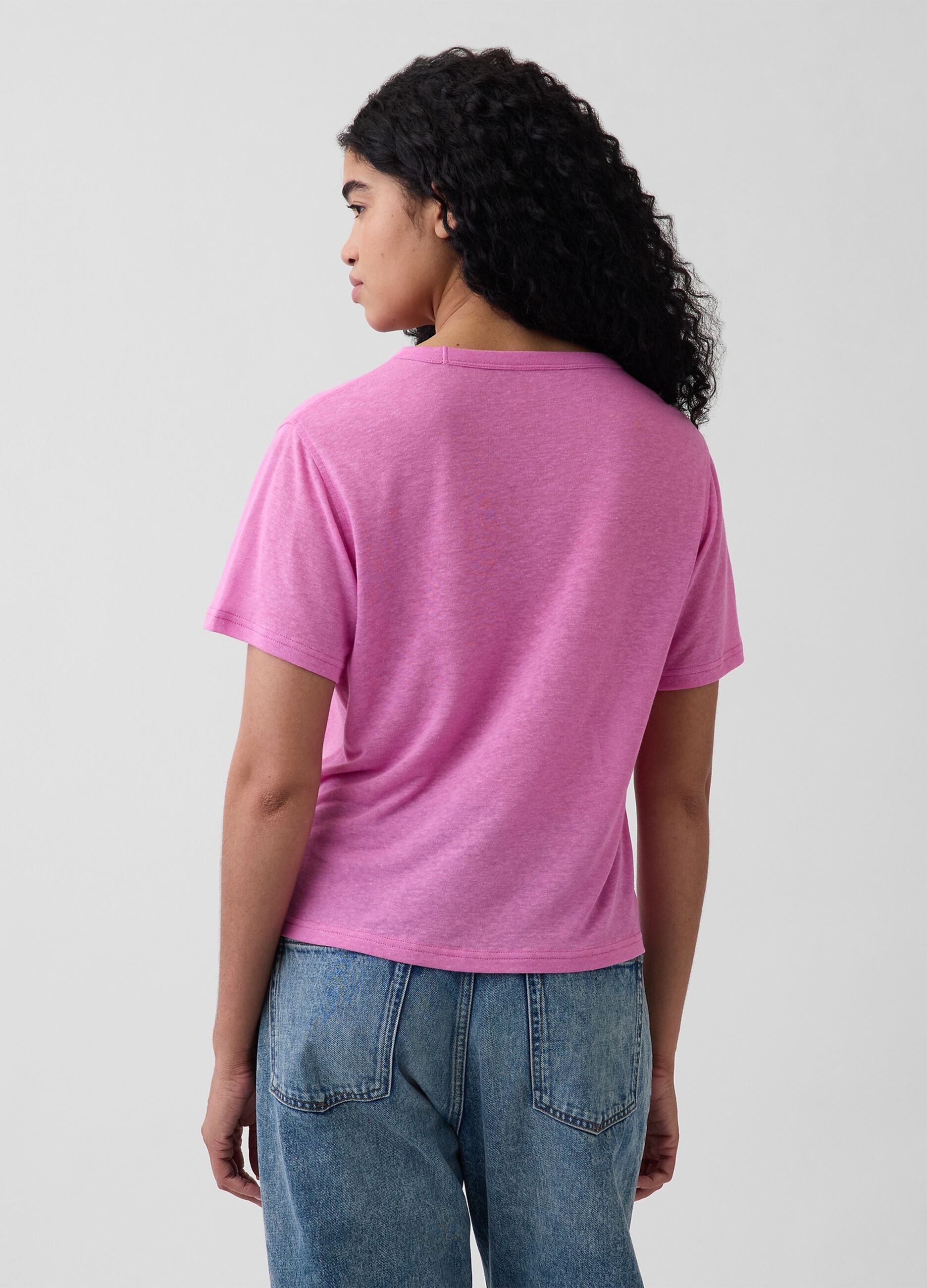 T-shirt a maniche corte in misto lino