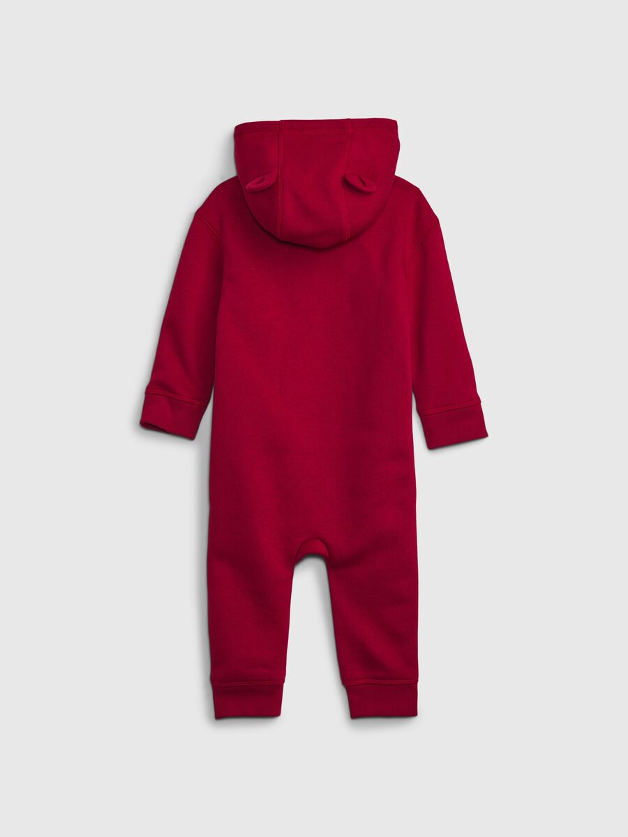Plush onesie with hood and logo patch Newborn Boy_1
