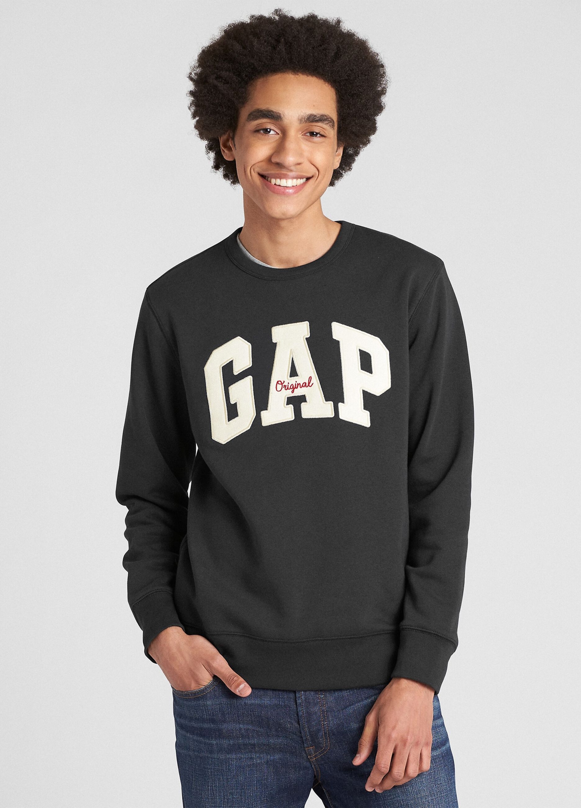 Round-neck sweatshirt with logo patch and embroidery