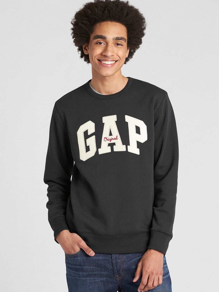 Round-neck sweatshirt with logo patch and embroidery Man_0