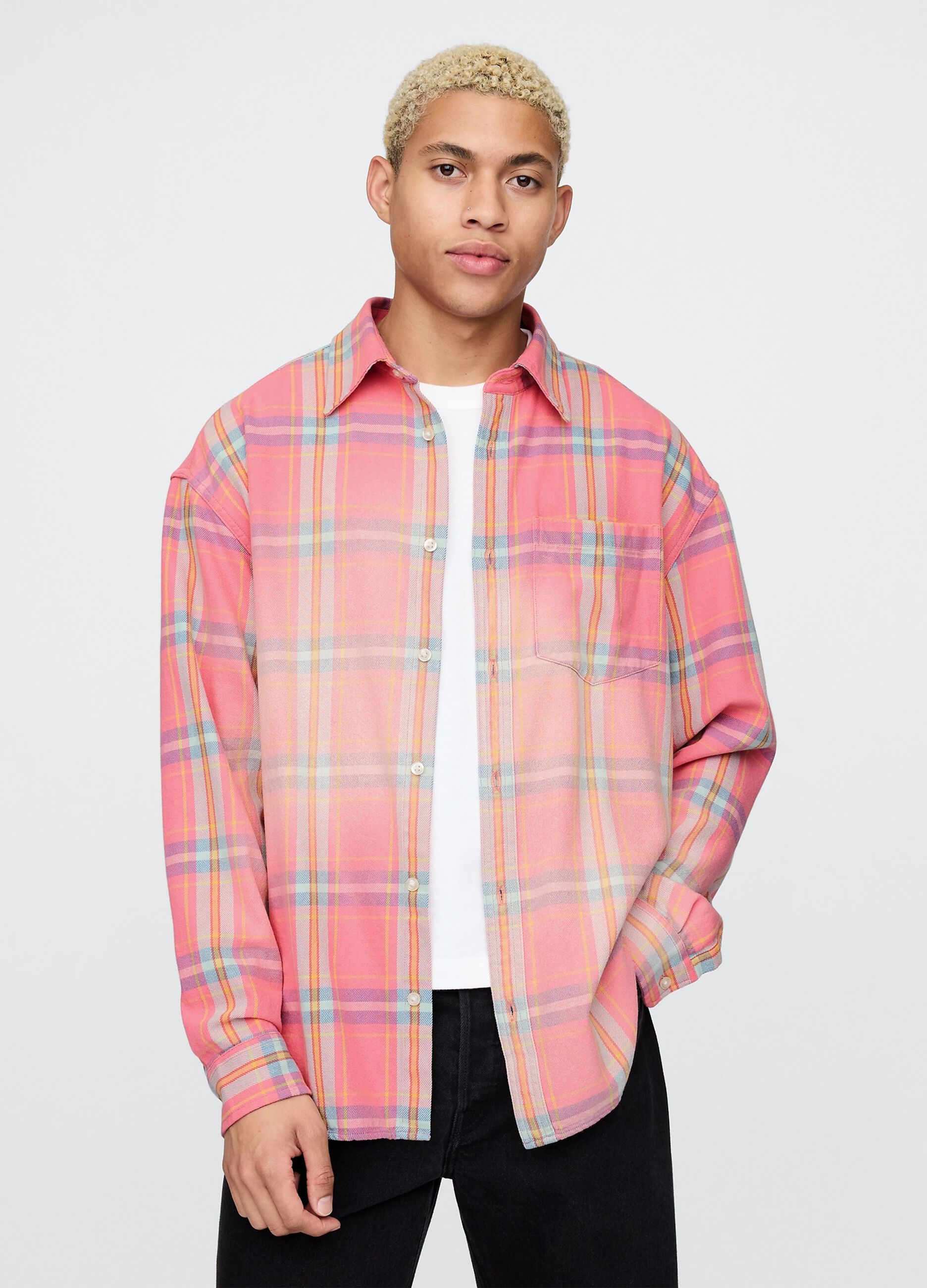 Camicia a quadri arancioni e rosa in cotone Gap