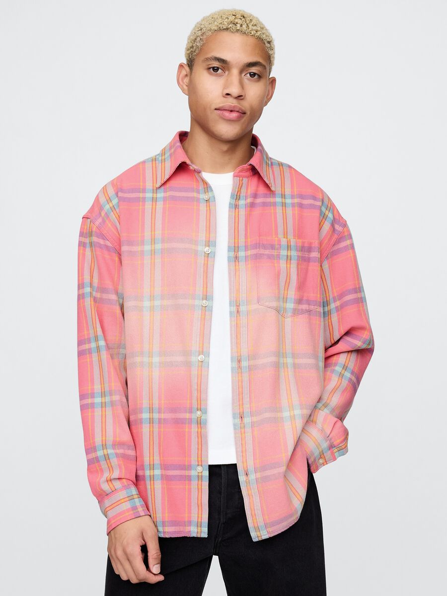 Camicia a quadri arancioni e rosa in cotone Gap Uomo_0