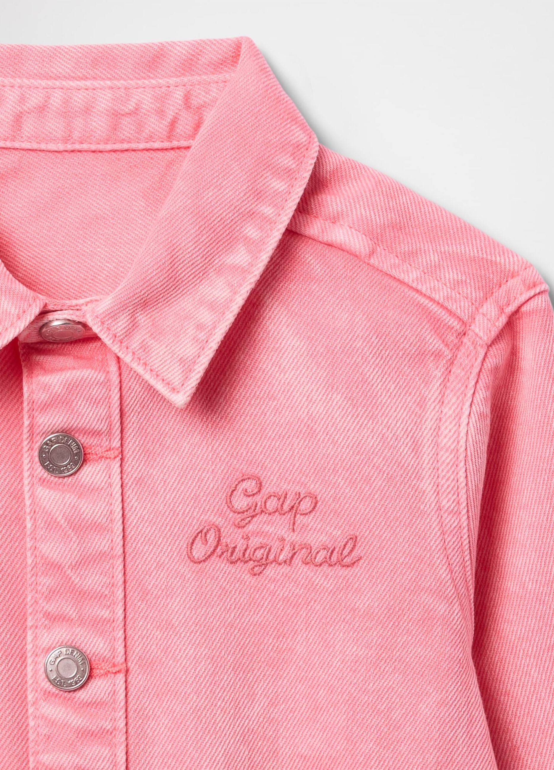 Giacca rosa denim per bambina con logo ricamato_3