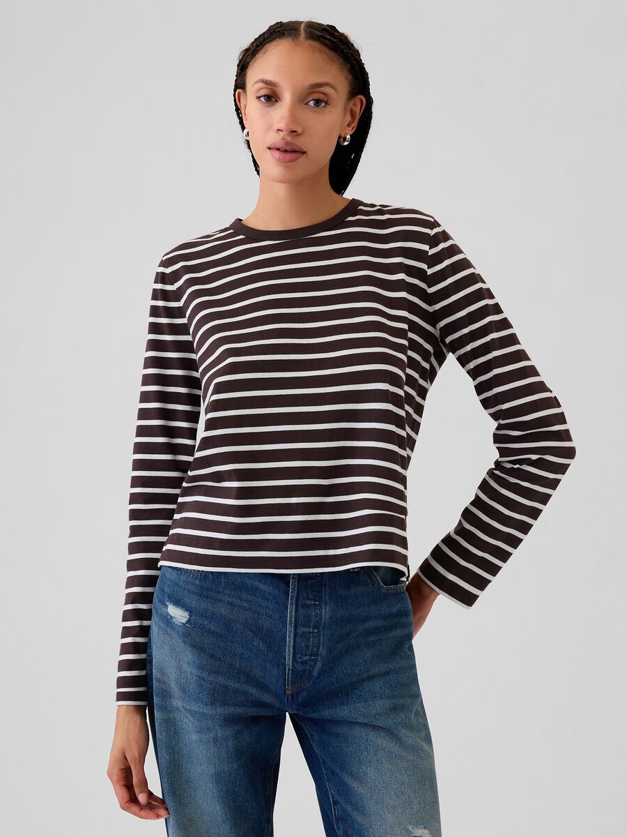 T-shirt a maniche lunghe in cotone Donna_0