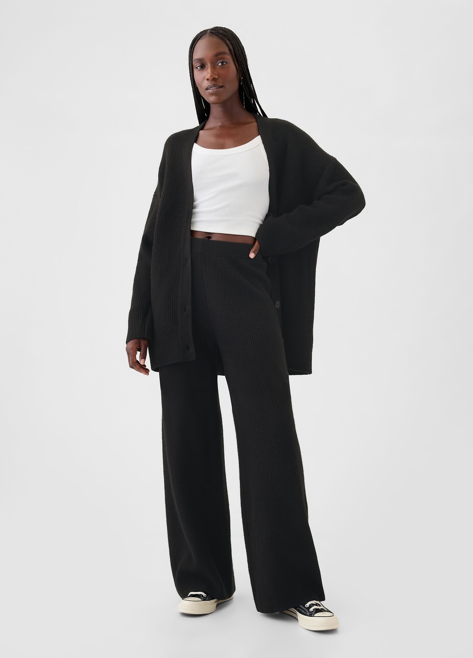 Pantalone a gamba larga a costine