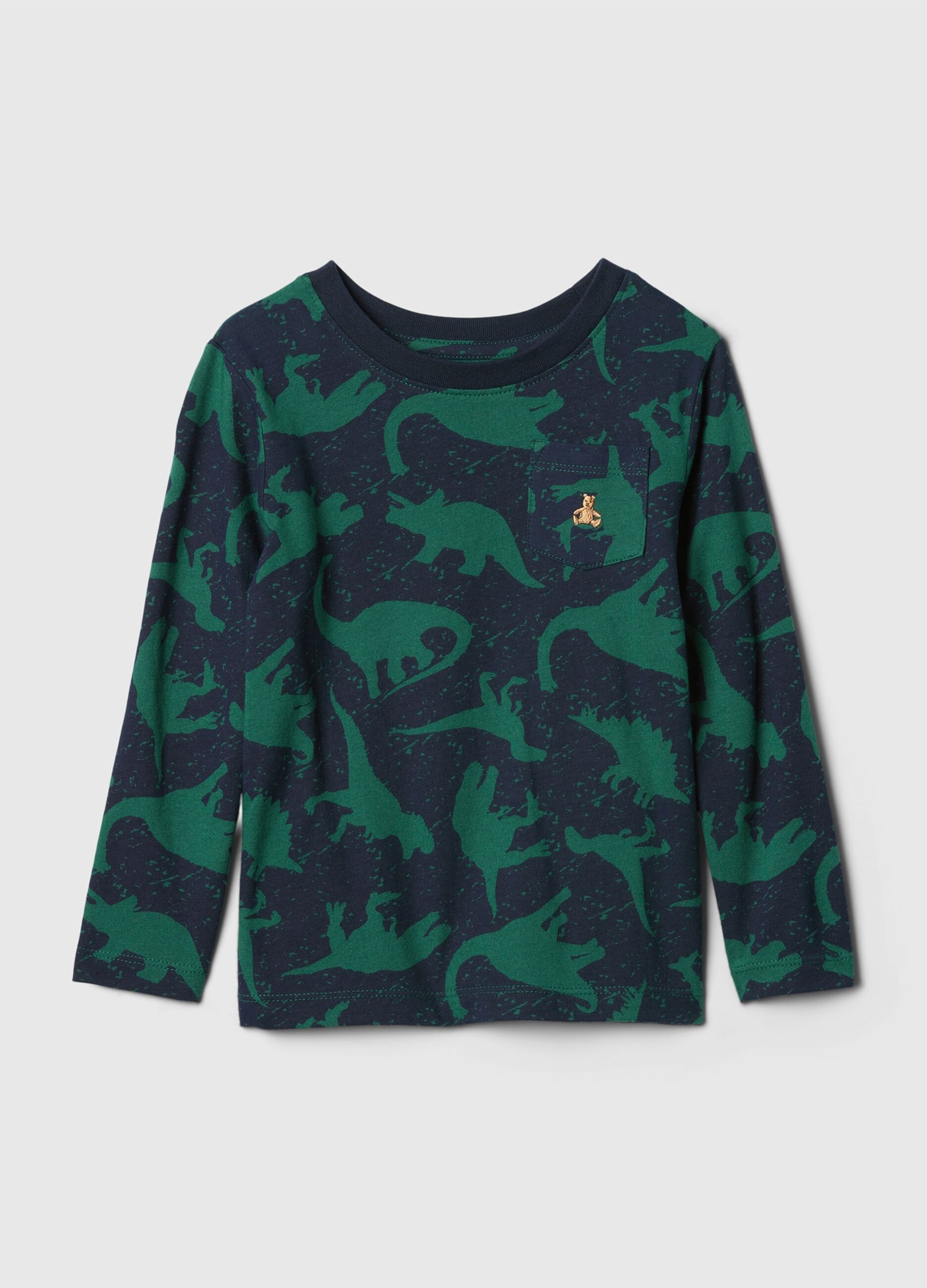 T-shirt con stampa e ricamo orsetto