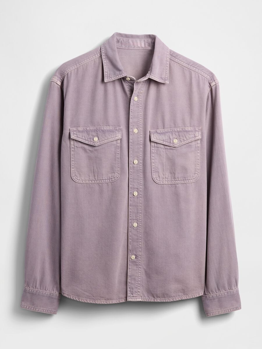 Camicia viola a maniche lunghe in misto cotone e Lyocell Uomo_3