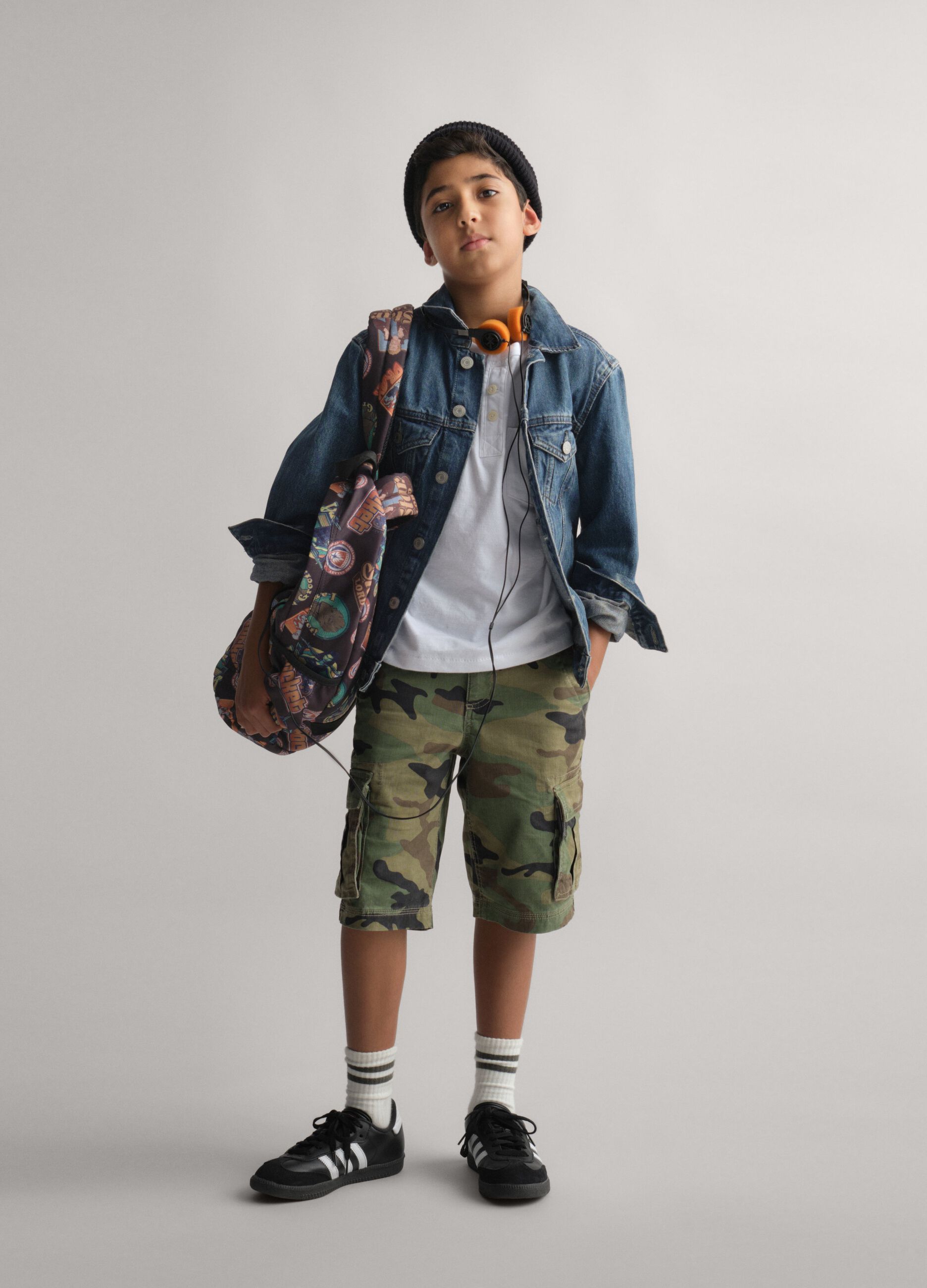 Cargo Bermuda shorts in camouflage stretch cotton