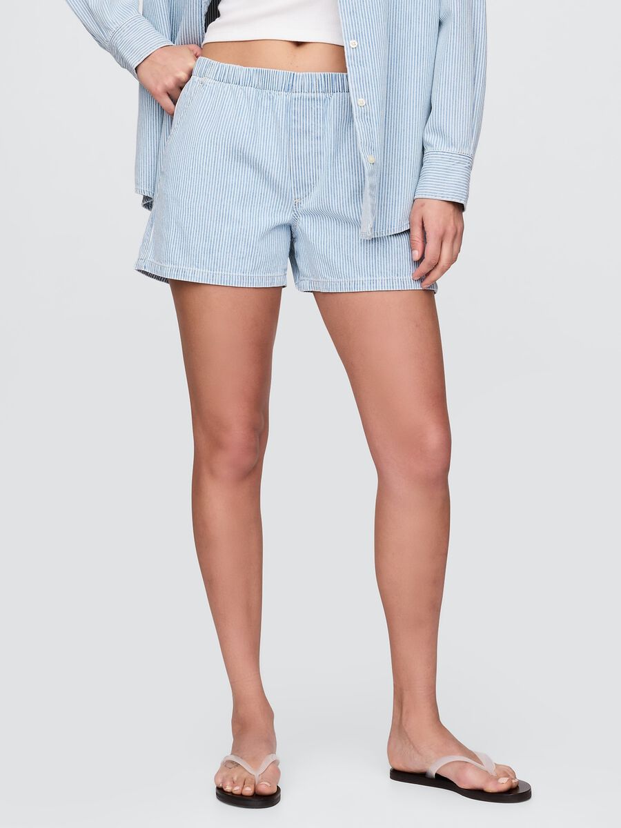 Shorts a righe in denim azzurro Donna_1