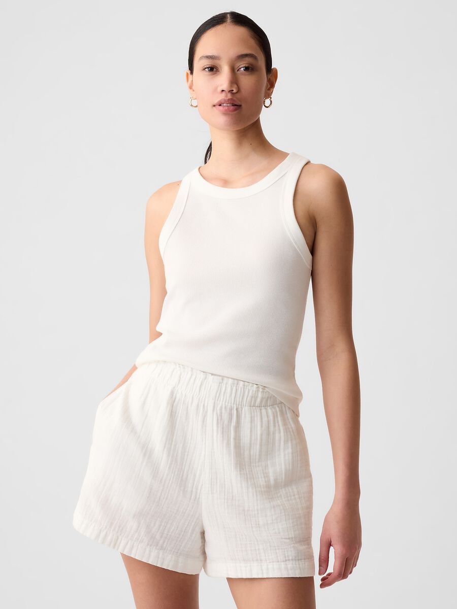 Tank top a costine con scollo halter Donna_0